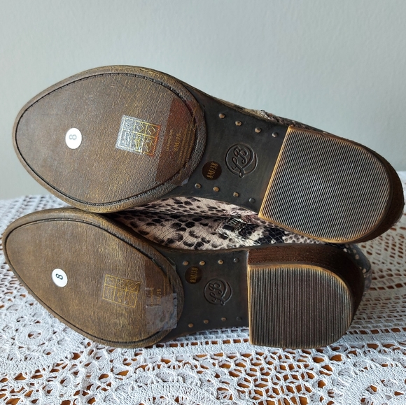 LUCKY BRAND Leather Ankle Snakeskin Bootie Double Zipper Stacked Block Heel Sz 8 - Picture 14 of 14